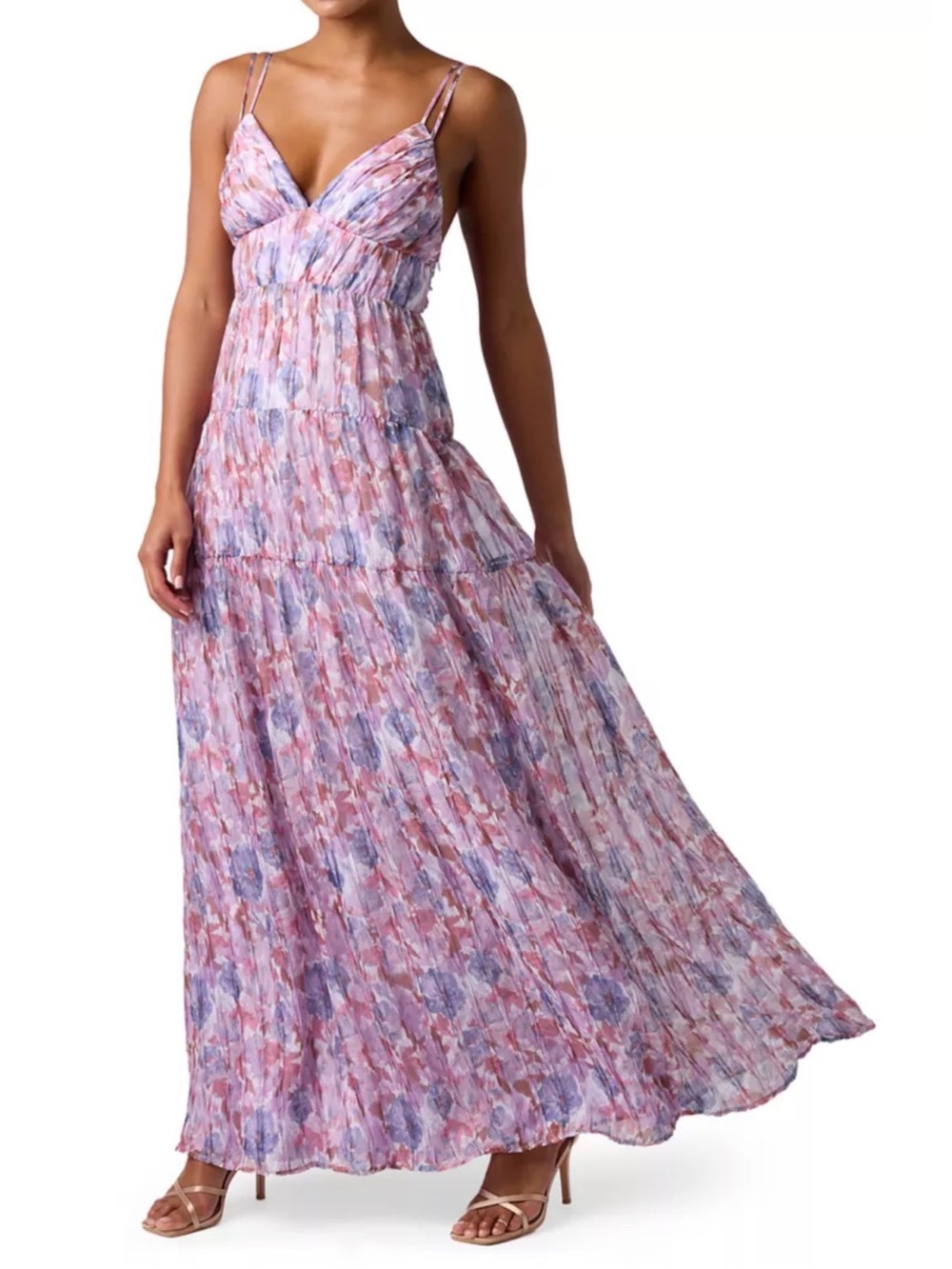 Lulus Pink and Lavender Floral Maxi Dress with Double Spaghetti Straps